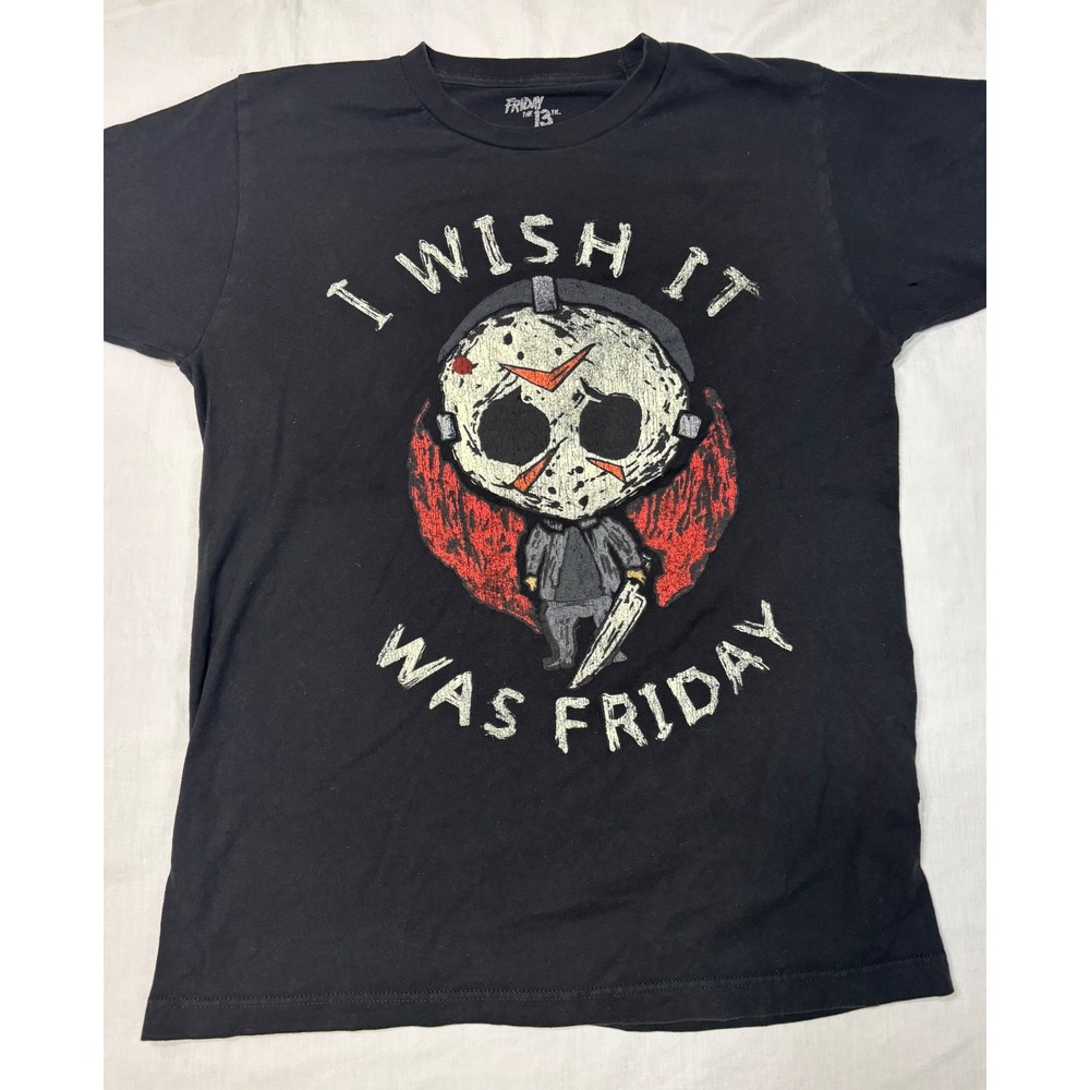 Friday the 13th Jason Voorhees I Wish It Was Friday Black Graphic Tee Shirt M